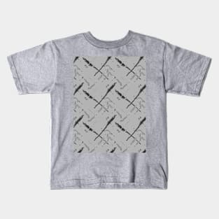 Dark lattice, mesh, crosses on a gray background, abstraction Kids T-Shirt